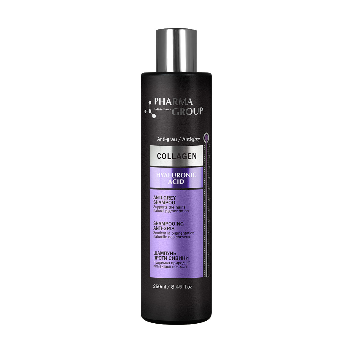 Шампунь Pharma Group Collagen &amp; Hyaluronic Acid Anti-Grey Shampoo проти сивини, 250 мл