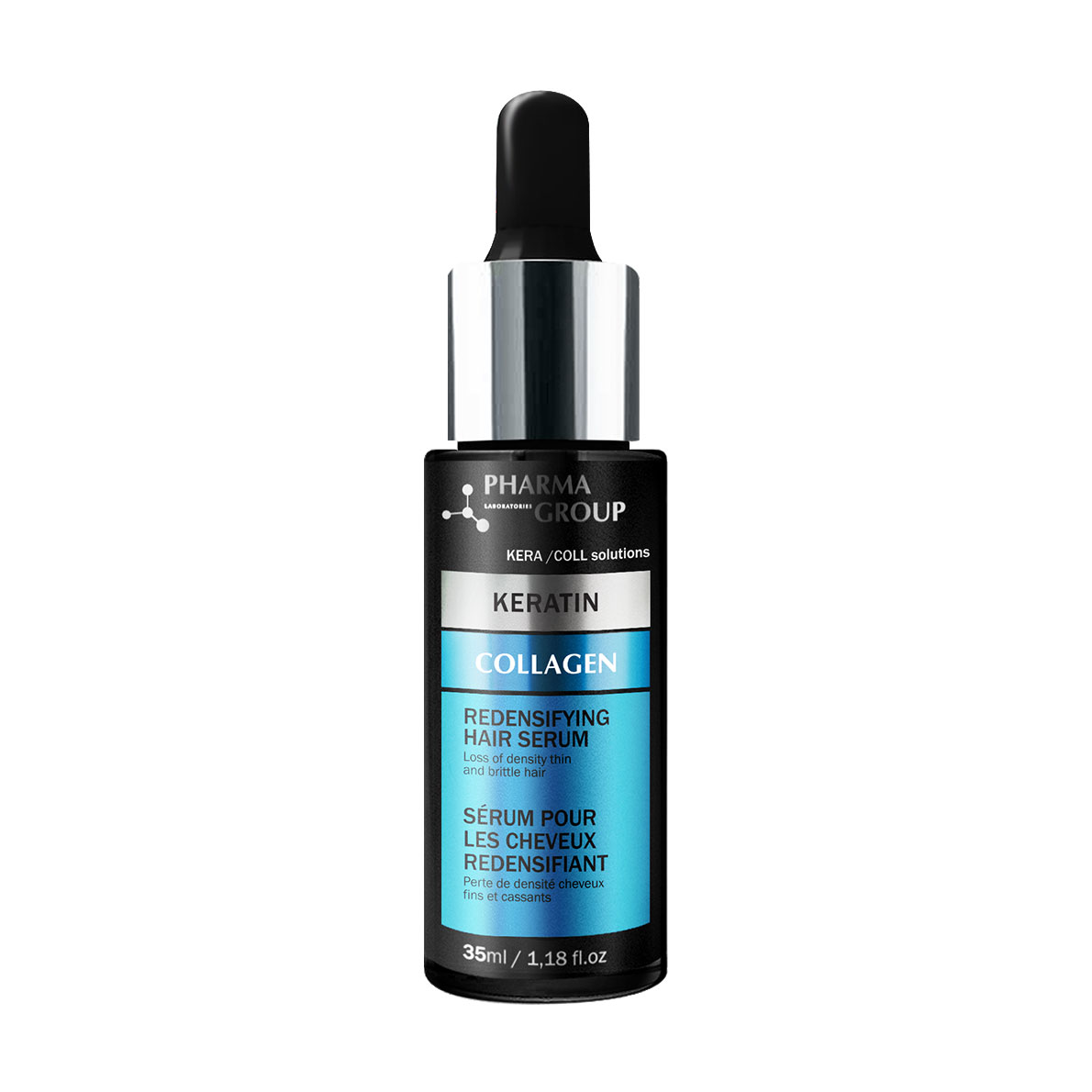 Відновлювальна сироватка Pharma Group Keratin + Collagen Redensifying Hair Serum при втраті густоти, для тонкого та ламкого волосся, 35 мл